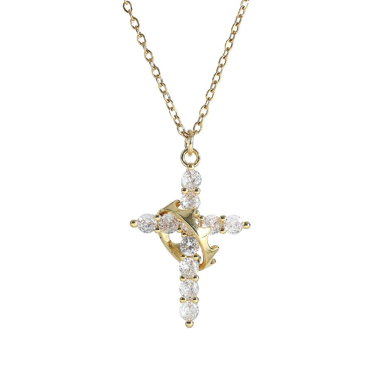 Y-shaped Crown Cross Clavicle Necklace For Women
