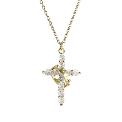 Y-shaped Crown Cross Clavicle Necklace For Women