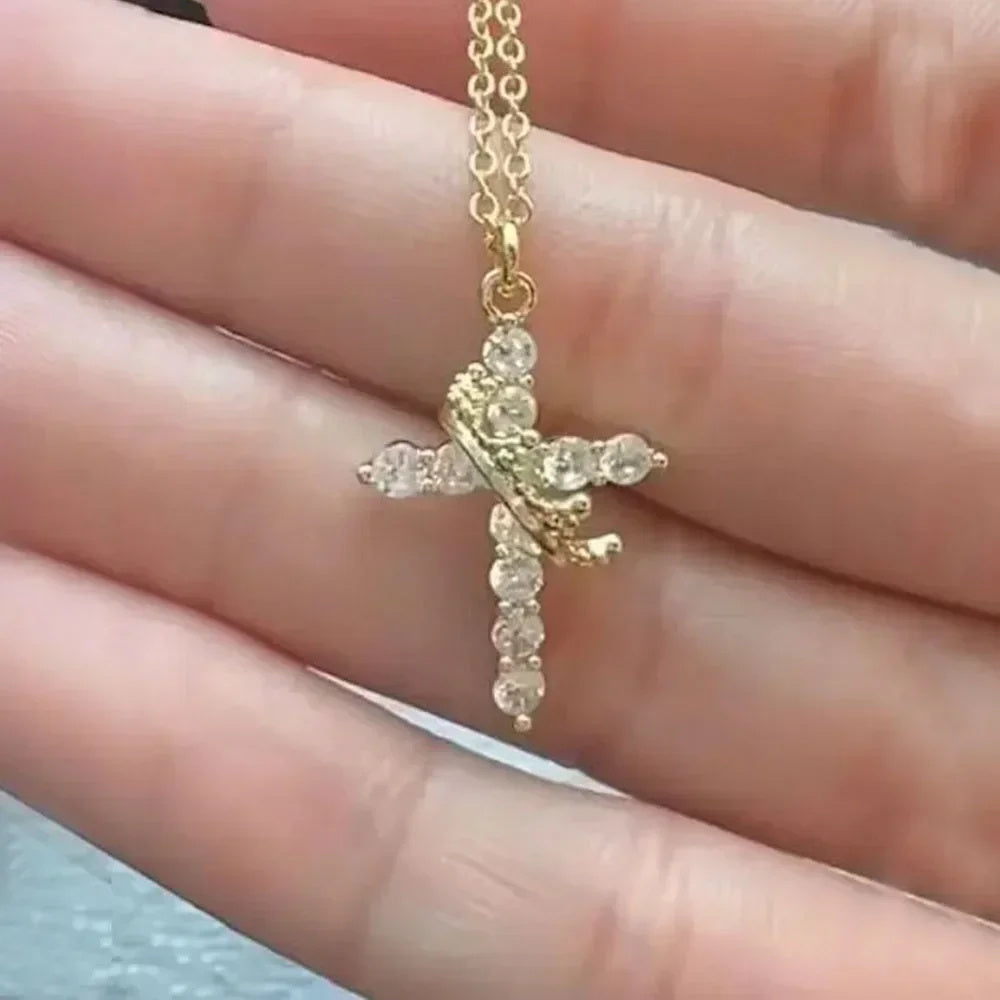 Y-shaped Crown Cross Clavicle Necklace For Women